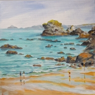 Trevaunance Cove - Acrylic painting on  6" x 6" box canvas 