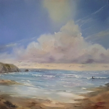 Acrylic painting of Perranporth Beach