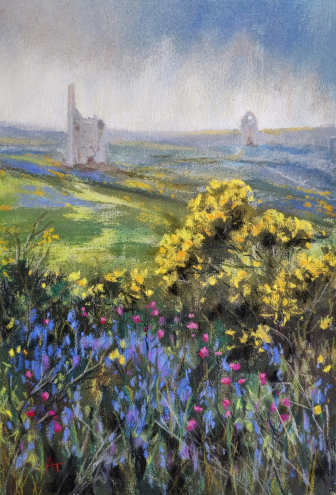 Gorse at Botallack. Pastel painting. Unframed. 
