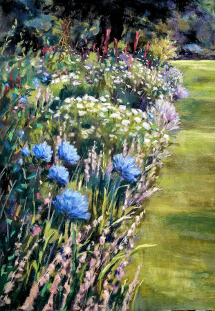Pastel painting of a garden border. Unframed.