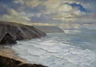 Evening light over the cliffs at Porthtowan, Oil painting