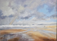 Perranporth rainbow. Oil on board. Framed 30cm x 40cm 