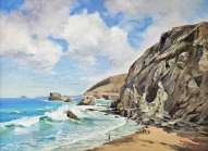 Trevaunance Beach. Oil Painting. Framed.