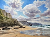 Low tide at Porthtowan, Oil on board. Framed.