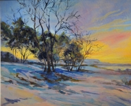 Acrylic painting 16" x 20". Framed. Winter sun.
