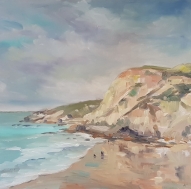 Trevaunance beach, St. Agnes. Oil painting on wooden board 12" x 12" unframed