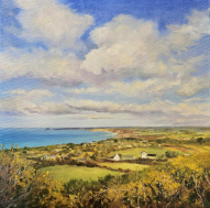 St. Agnes from the Beacon. Cornwall. Oil painting 20 x 20cm framed