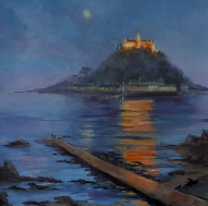 Evening light on St. Michaels Mount. Oil painting on aluminium panel 40m x 40cm Unframed