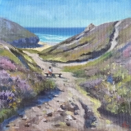  Chapel Porth path. Cornwall. Oil painting on box canvas. Unframed.