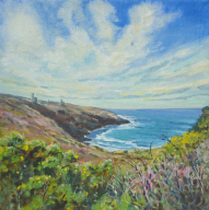 Framed oil painting. 20cm x 20cm Mines on tin coast, Cornwall