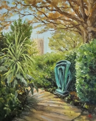 Oil painting on canvas board. Barbara Hepworth Garden in St Ives, Cornwall