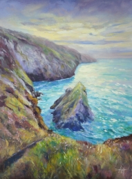 Oil painting. 30cm x 40cm Evening on the coast path, Cornwall