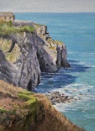 Trevaunance Cove cliffs on North coast of Cornwall oil painting
