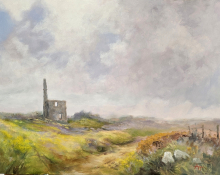 Tin Coast Mine. Oil painting on wooden board. 