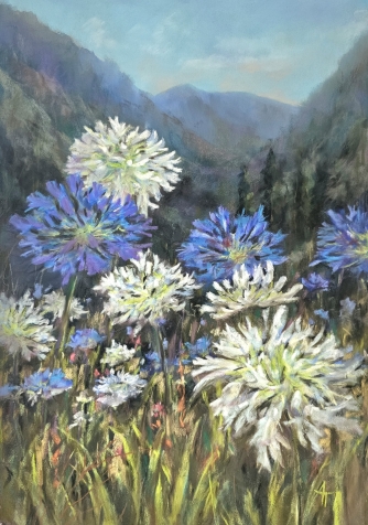 Pastel painting. Agapanthus. A3 size.