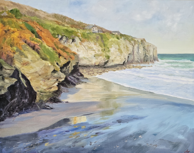 Trevaunance Cove oil painting on canvas framed.